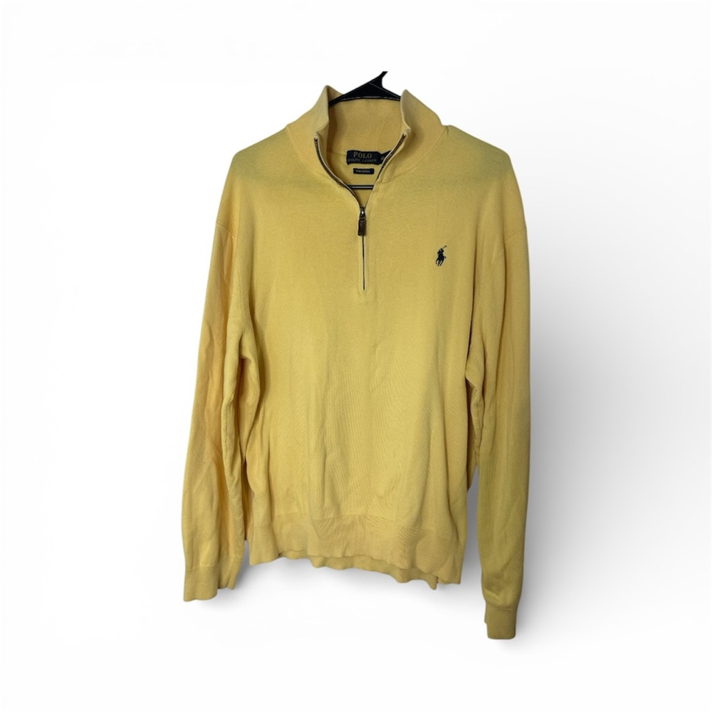 Polo Ralph Lauren Quarter Zip Sweater XL Soft Yellow Preppy Classic Golf Dad